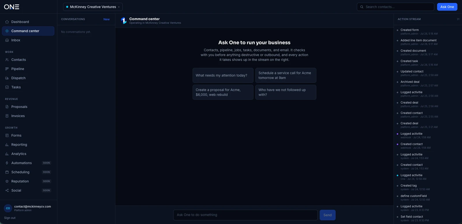 ONE AI command center